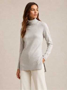 Peruvian Connection 100% Pima Cotton Turtleneck Tunic Sweater XS Soft Oatmeal